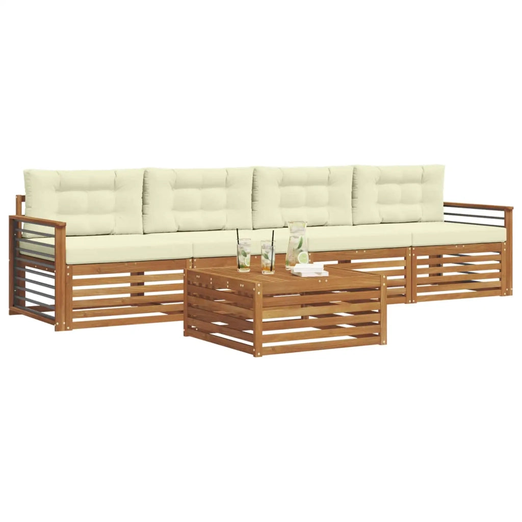 Set di divani da esterno con cuscino 5 pcs Naturale e Crema