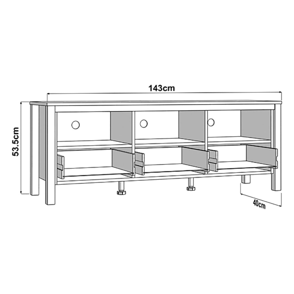 Tiarno, Mobile Porta tv 3 Cassetti, 143x40x54h cm Bianco Opaco
