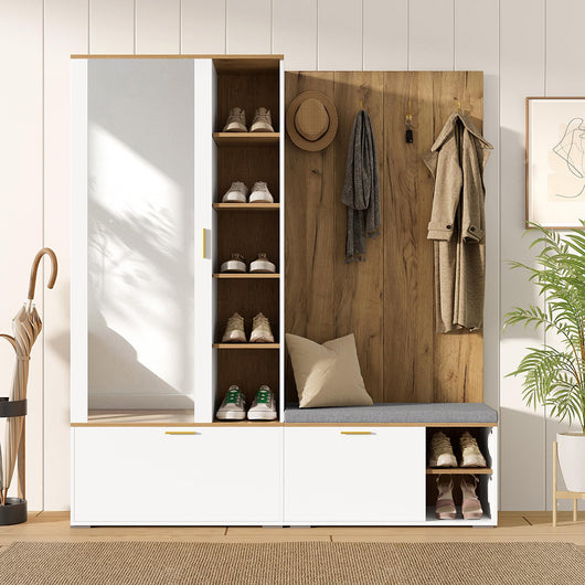 Vestiaire completo con specchio e panchina - Xylo - 160x38x180 cm - Bianco