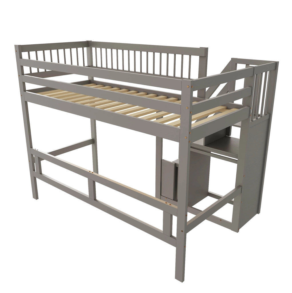 LETTO singolo con scala contenitore 90x200 cm legno grigio
