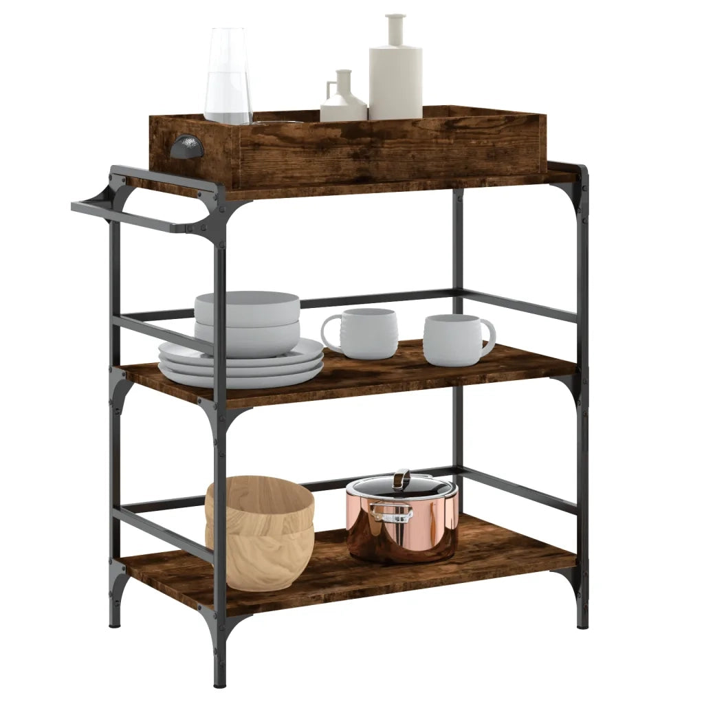 Carrello da Cucina-Scaffale per Cucina Rovere Fumo 81,5x41x92,5cm Legno Multistrato