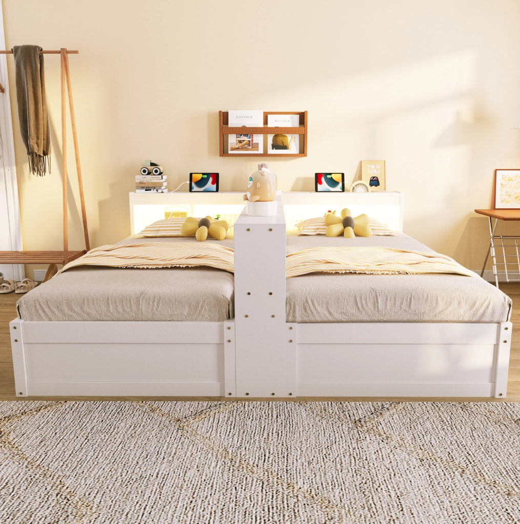 Letto multifunzionale ULEVR 90/180x200 cm con LED, prese integrate e contenitore idraulico, bianco