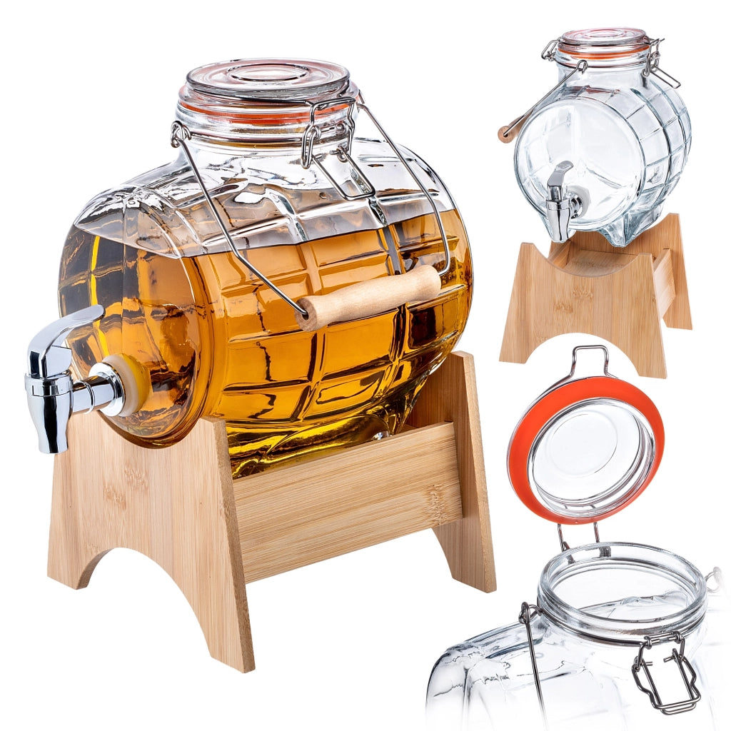 Barile KADAX con rubinetto da 3 litri in vetro per moonshine, whisky, vodka, succhi di frutta, ideale anche per matrimoni.