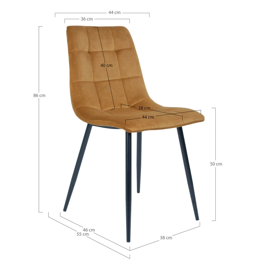 Set 2 sedie da pranzo Middelfart in velluto giallo senape con gambe nere