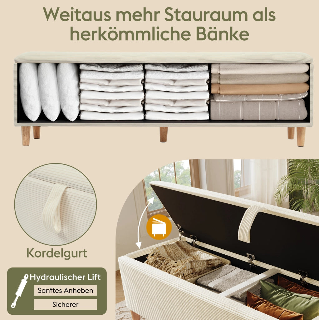 Panca contenitore beige in velluto a coste 175 cm