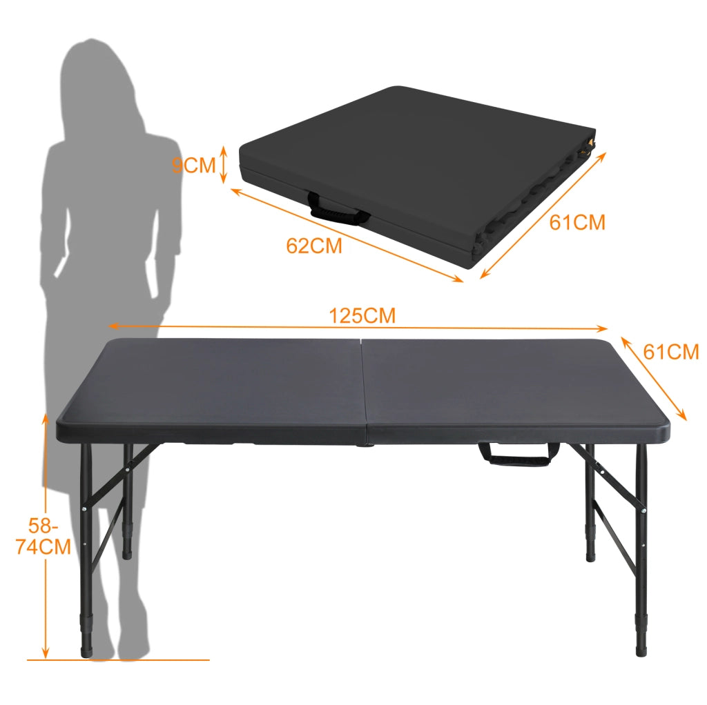 Tavolo pieghevole 125x61 cm nero plastica e acciaio - altezza regolabile