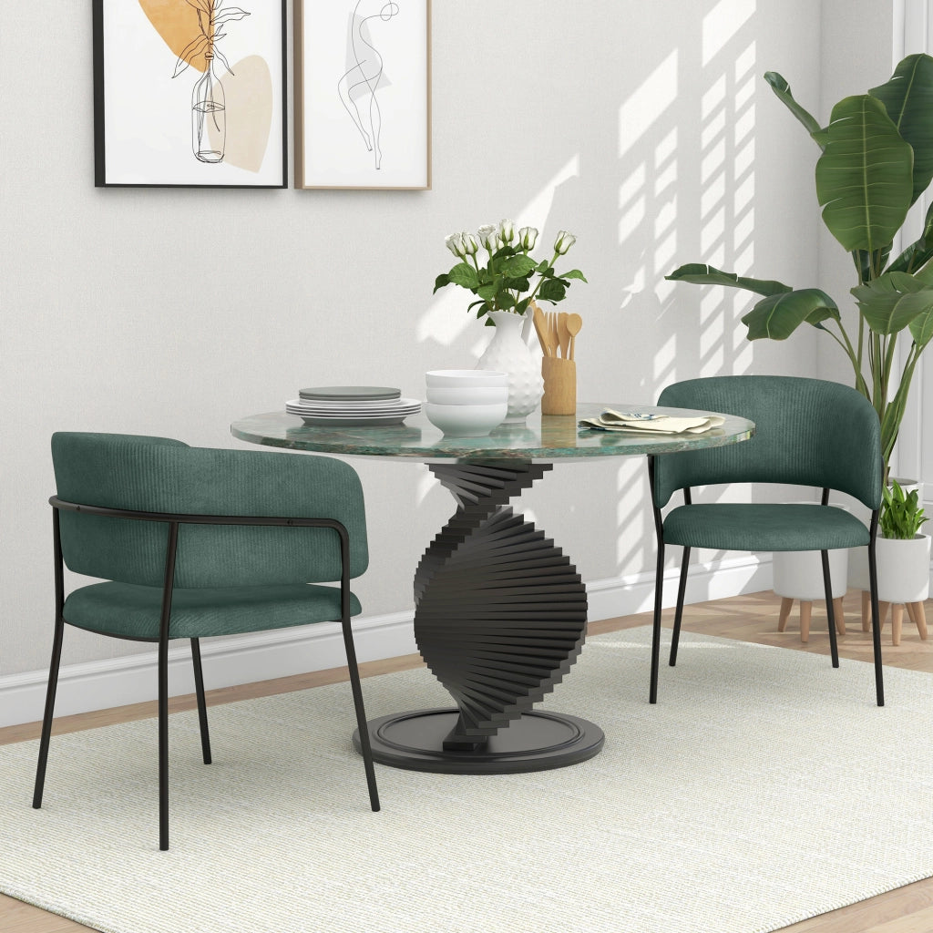 Set 2 Sedie per Cucina Imbottite, in Tessuto Effetto Velluto e Acciaio, 57x53x73 cm, Verde