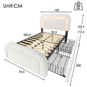 Letto adulto 90x200 cm - Xylo - 2 cassetti USB-C luce LED testiera regolabile