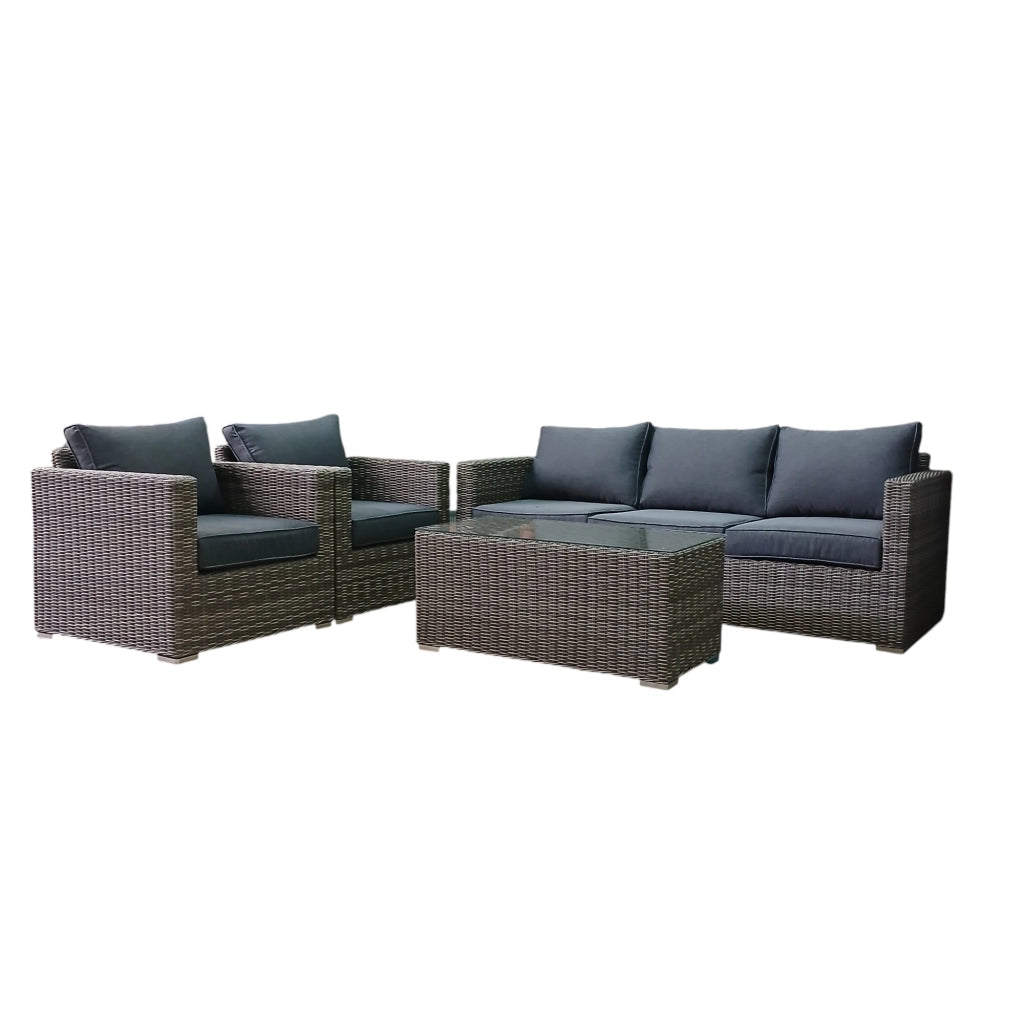 SET SALOTTO ICARO IN RATTAN GRIGIO CON CUSCINI.