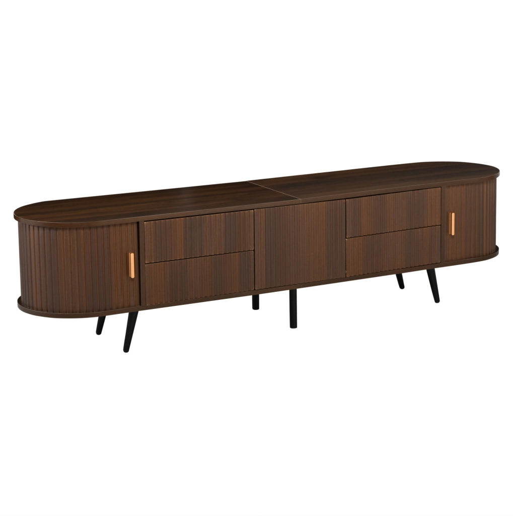 Mobile TV ovale 180x40x45 cm con 4 cassetti e anta a serranda; MDF noce
