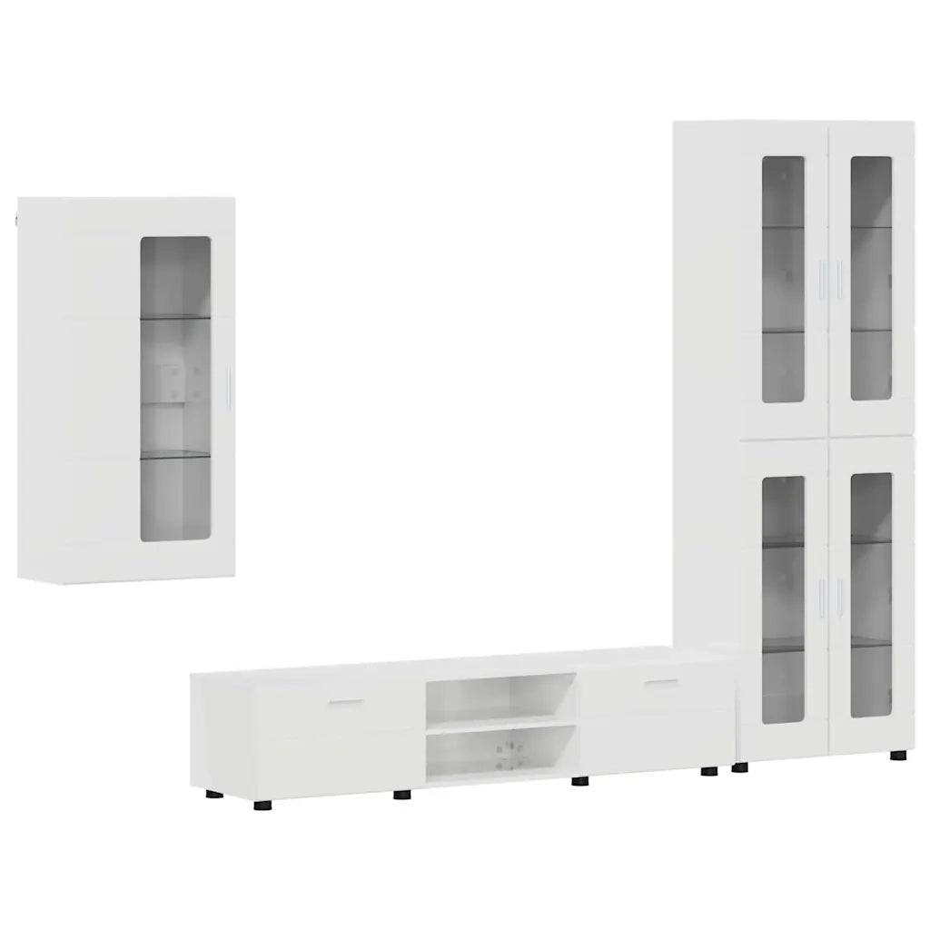 Set mobile TV con porta FLORIN Bianco Lucido Legno multistrato