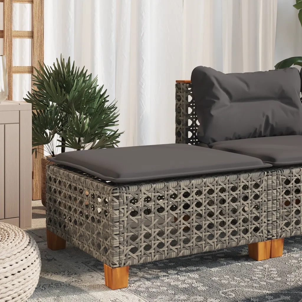 Sgabello Giardino con Cuscino Grigio 63,5x56x32cm in Polyrattan CFW3315309