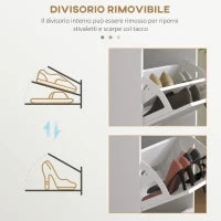Scarpiera Moderna con 3 Cassetti Ribaltabili per 15 Paia di Scarpe e Ripiano Regolabile, 54x24x117.5cm, Bianco