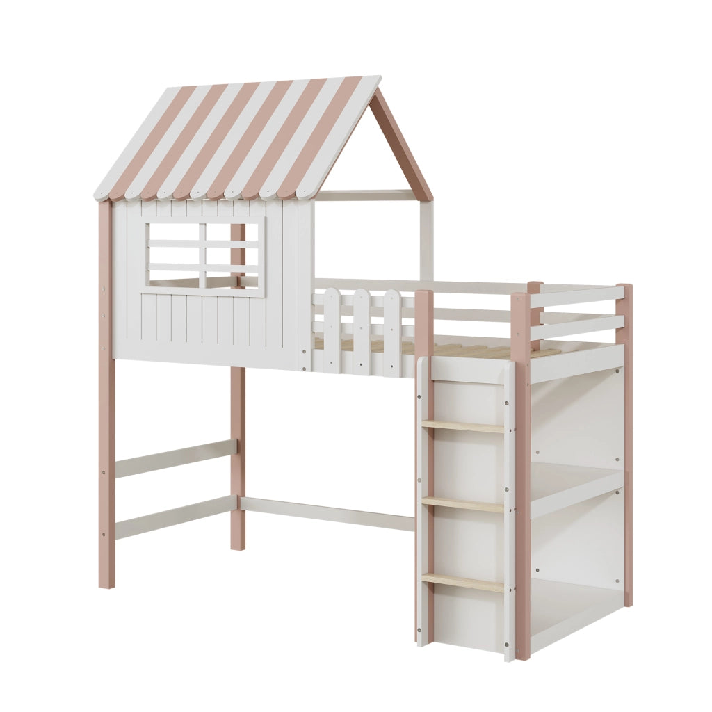 Letto a castello rosa in legno massello con funzione letto alto e basso 90x200 cm