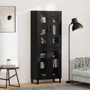 Credenza 2 pz-Set di 2 Buffet-Armadio da cucina Rovere Nero Legno Stratificato e Vetro 516171