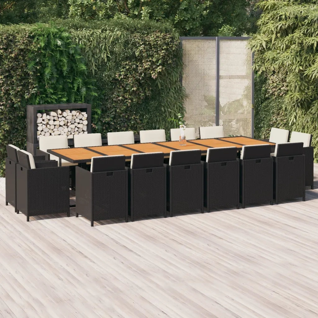 Set da Pranzo per Giardino 17 pz con Cuscini in Polyrattan Nero 3095628