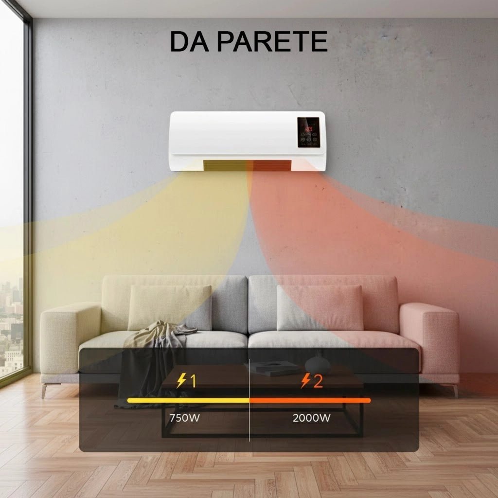 Termoventilatore Elettrico Da Parete 2000W Con Telecomando Display LED Doppia Modalità Caldo E Ventilazione Timer 6 Ore Stufa Silenziosa Per Camera Ufficio Piccoli Ambienti 54 x 14 x 20 Cm Bianco