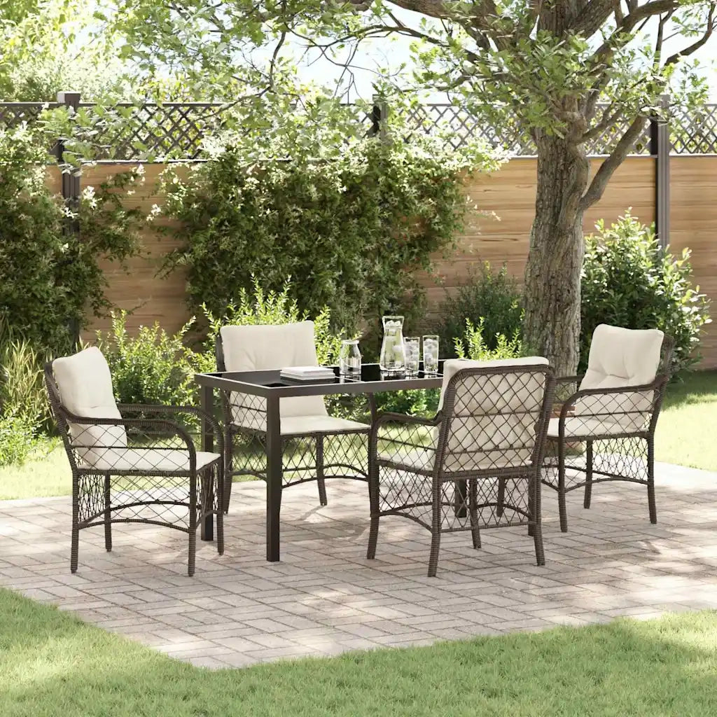 Set da Pranzo per Giardino con cuscino 5 pcs Marrone polyrattan 3380213