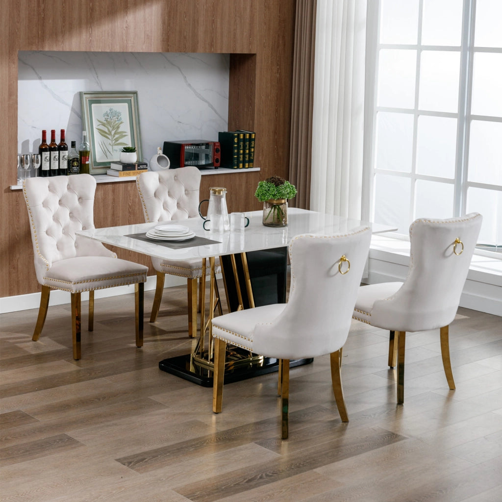 Sedie da Pranzo Imbottite in Velluto con Gambe Dorate ¨C MINIMAL ¨C Set 2 Pezzi, Beige e Oro