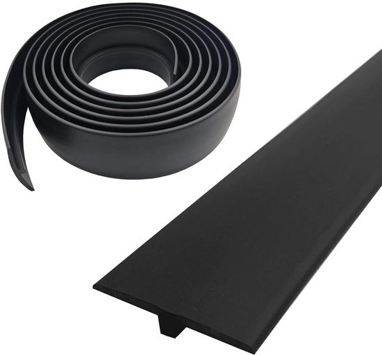Profilo di transizione, T-profilo di transizione della striscia, striscia di copertura autoadesiva 5x300cm, copertura a livello per dorsi e pavimenti di lastre di pavimento in laminato (nero, 5cmx3m)