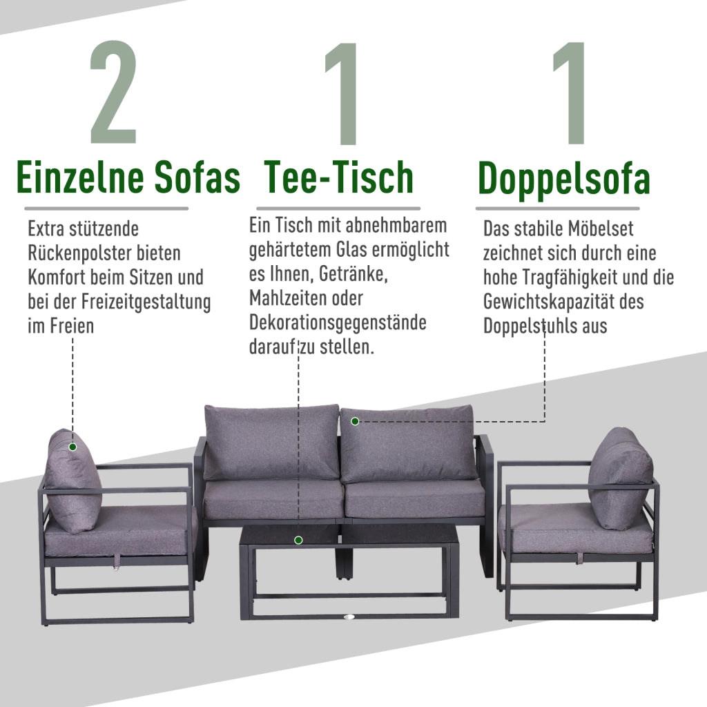 Set Giardino 4 Pezzi con Divano e Tavolo ¨C Zephmum ¨C Grigio, Polyester, 138x69x63 cm