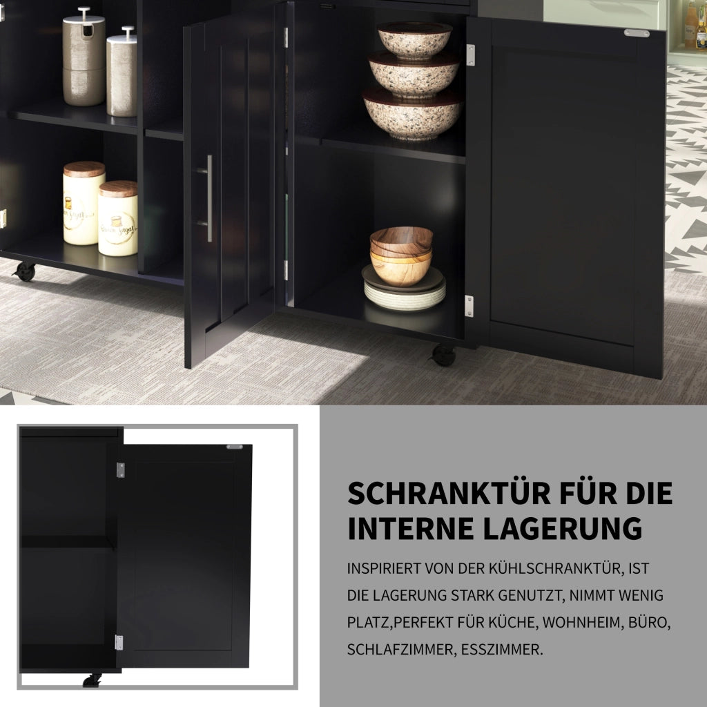 CARRELLO CUCINA Con piano pieghevole 129x71x91,5 cm MDF Nero/Naturale