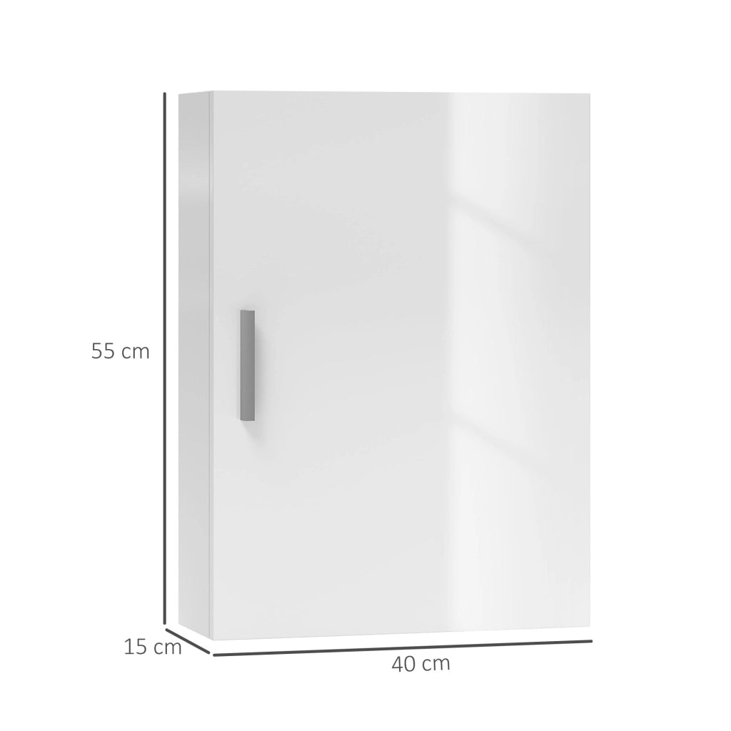 Armadietto Bagno da Parete 40x15x55 cm con 3 Ripiani Regolabili in Vetro in Legno Bianco
