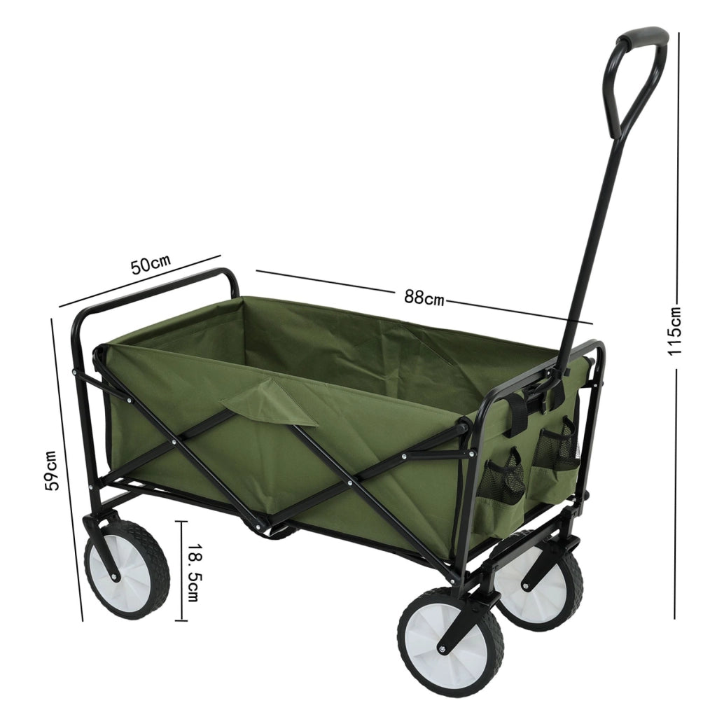 Carrello da Spiaggia Pieghevole TYRS con Ruote in Plastica, Portata Massima 120 kg, Colore Verde