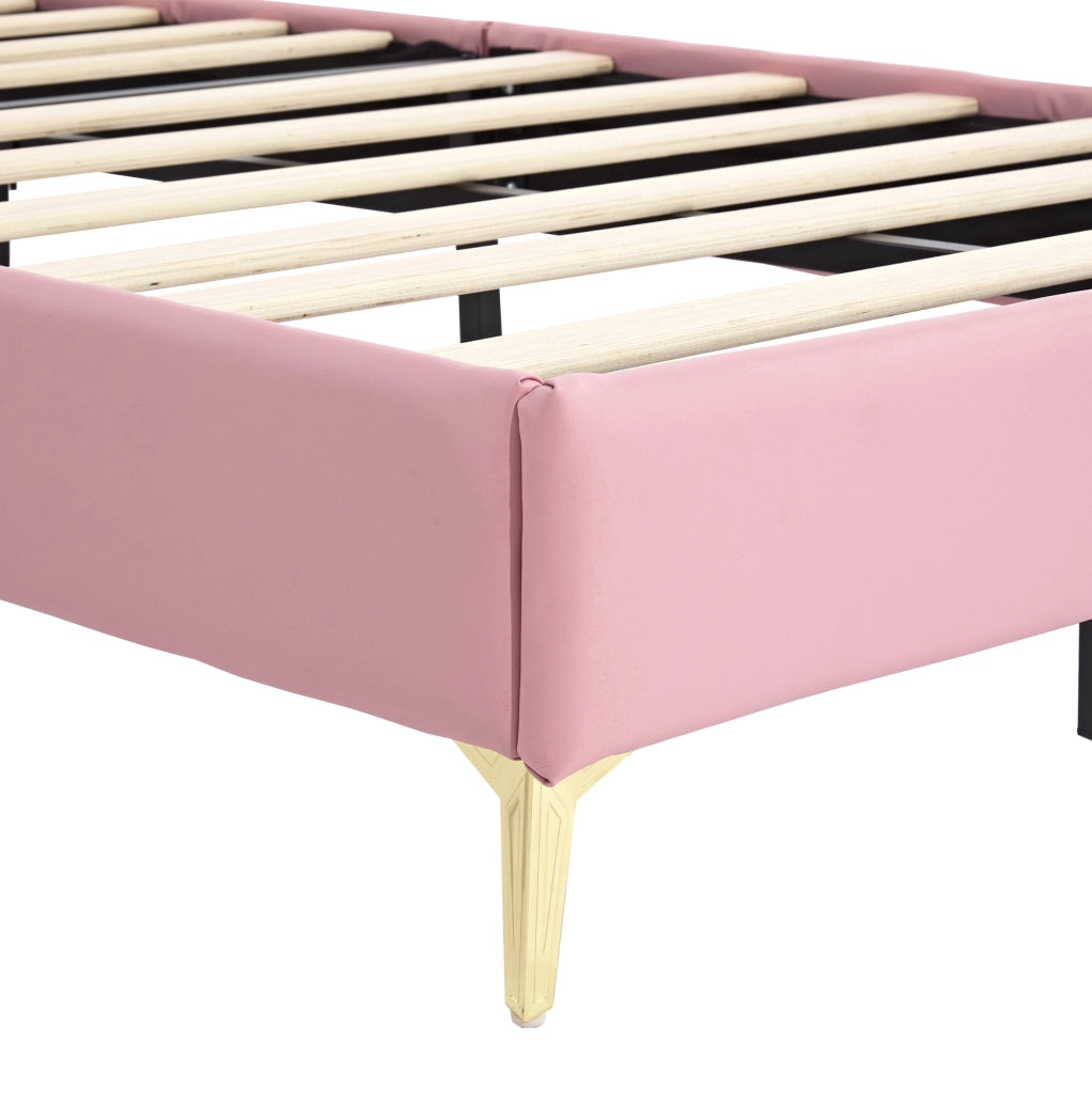 Letto per bambini imbottito 90x200 cm con testiera a corona; similpelle rosa e bianco