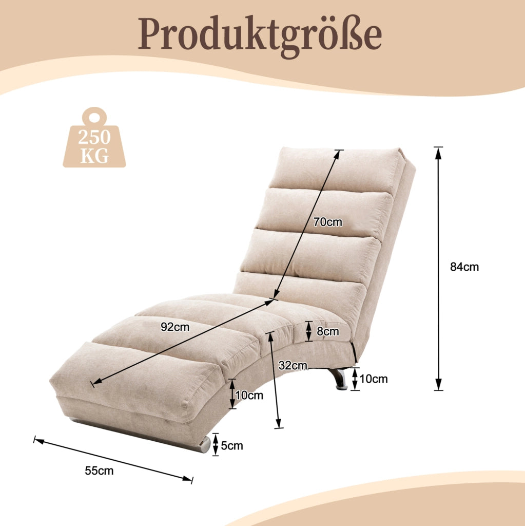 Chaise longue da relax con vibrazione; schienale ergonomico 140°; in lino beige