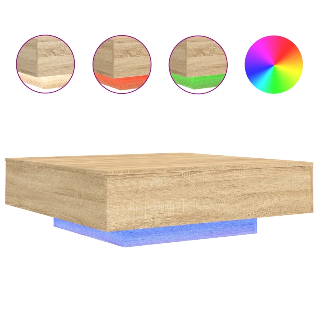 Tavolino da salotto | Tavolino da caff¨¨ | Tavolino da Soggiorno con Luci LED Rovere Sonoma 100x100x31 cm