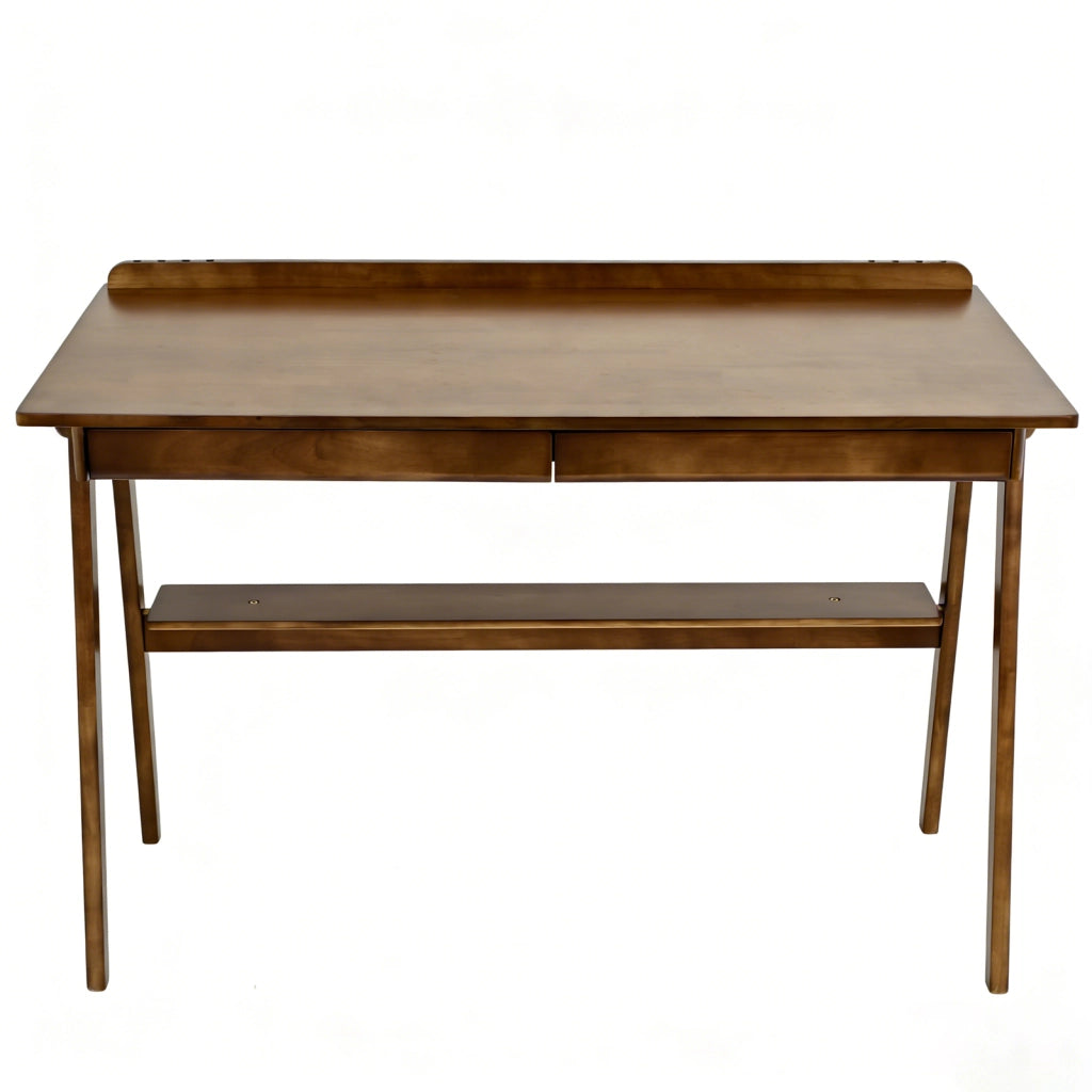 Scrivania in legno massiccio con 2 cassetti, ripiano contenitore e ganci laterali per studio e ufficio 120 × 60 cm