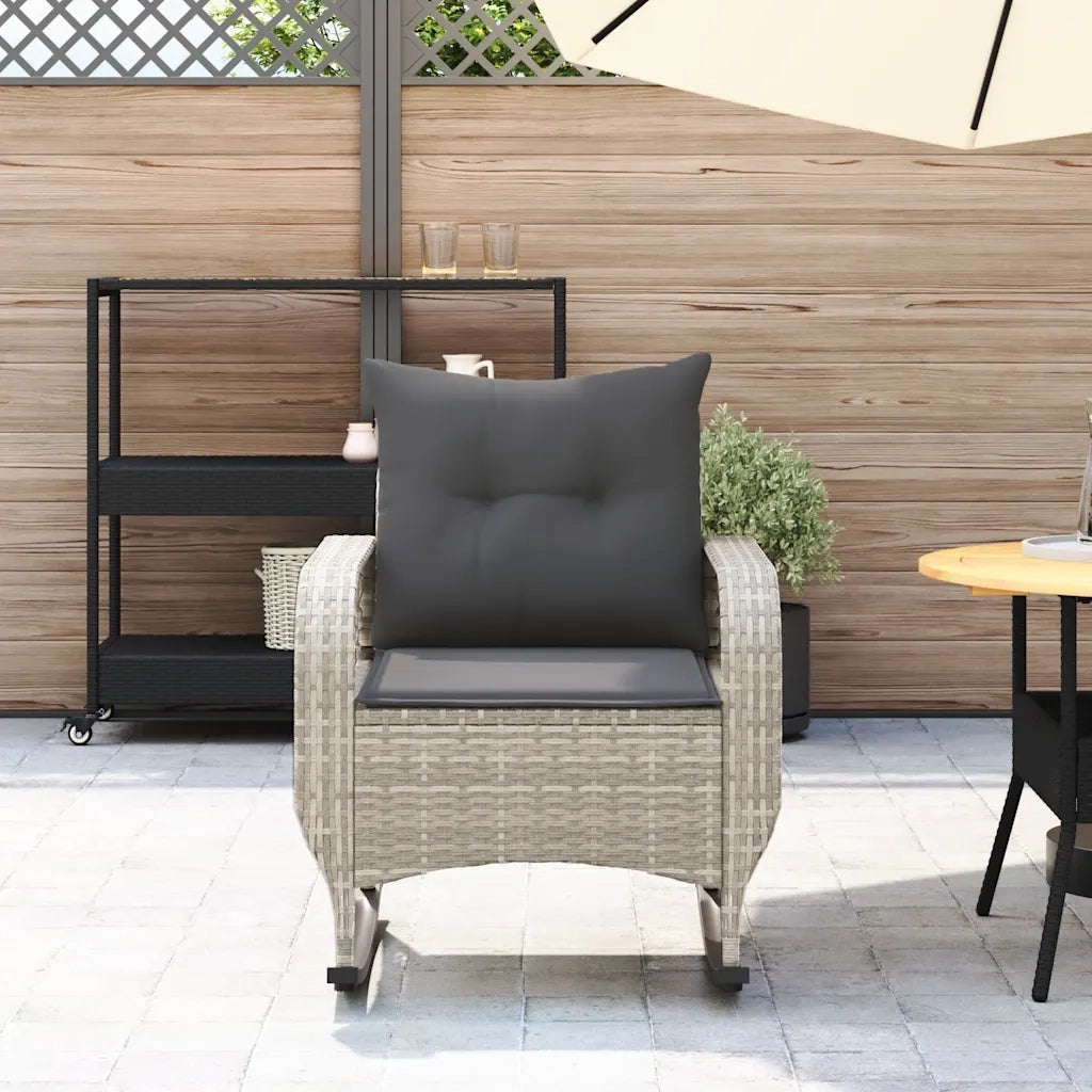 Sedia a Dondolo Giardino con Cuscini Polyrattan Grigio Chiaro 4104198
