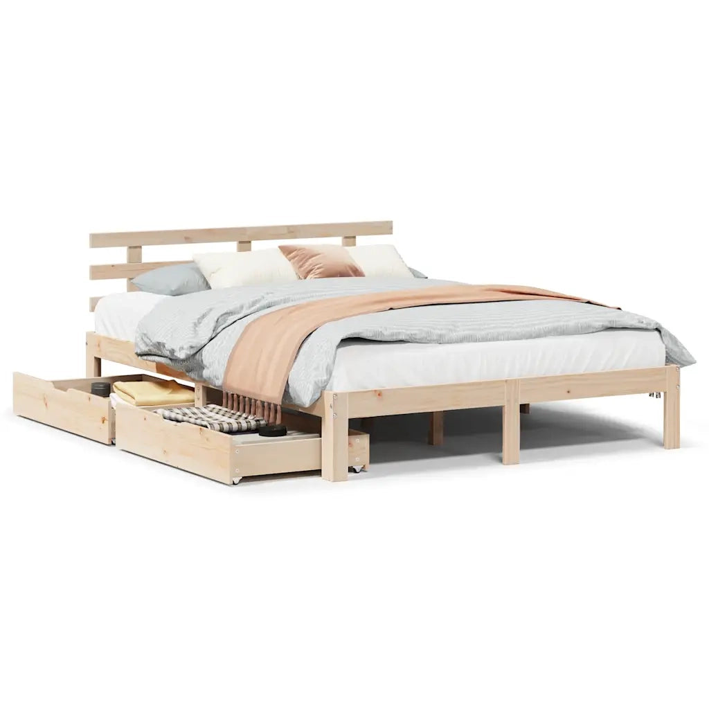 vidaXL Giroletto con Cassetti 160x200 cm in Legno Massello di Pino