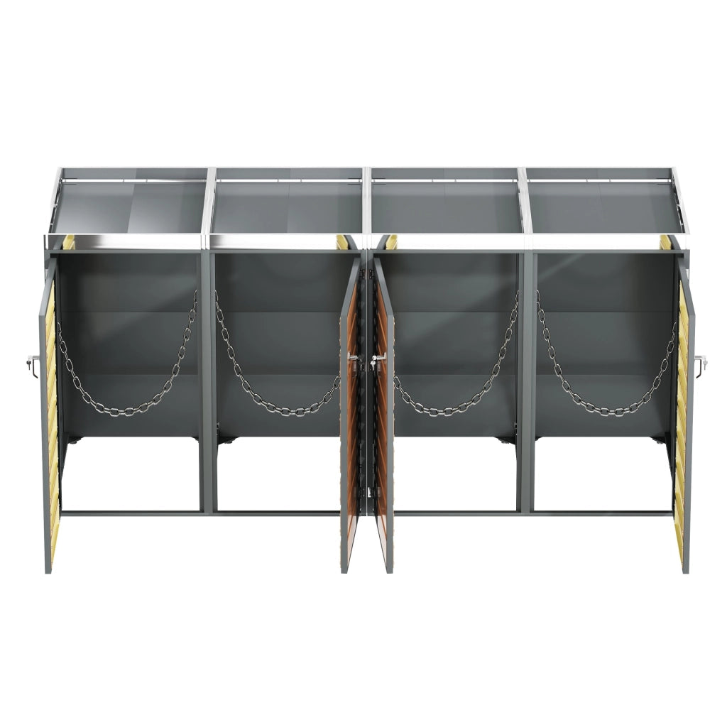 Copribidoni per 4 Contenitori con Ante con Serratura Fioriera Integrata Pannelli Ventilati in Acciaio Grigio