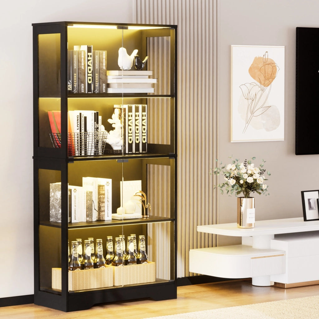 Vetrina in vetro con LED a 3 colori; sensore di movimento; 80x35x165 cm; nero