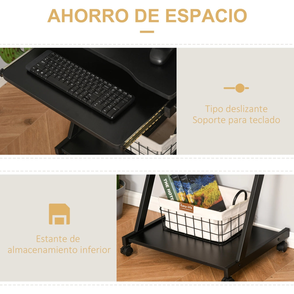 Scrivania con Ruote e Bandeja per Tastiera ¨C Zephmum ¨C Nero 60x48x75 cm
