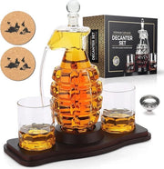 Set di Caraffa Whisky con Vaschetta in Vetro e Supporto in Legno - Ideale Regalo per gli Amanti del Whisky