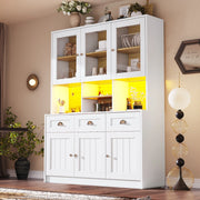 OKWISH Credenza da cucina alta con 6 ante e 3 cassetti, ripiani regolabili e LED, per cucina, MDF, 140 x 40 x 175 cm