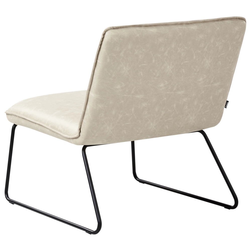 Poltrona senza braccioli Rivestimento in finta pelle PU beige chiaro Seduta ampia Design vintage Struttura in metallo nero