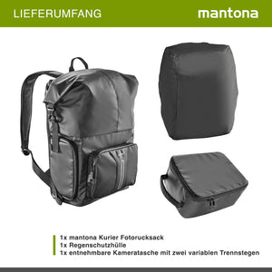 Mantona zaino fotografico corriere per fotocamera SLR DSLR in materiale impermeabile, con accesso rapido, zaino corriere con chiusura per arrotolamento 22444 Nero 480mm