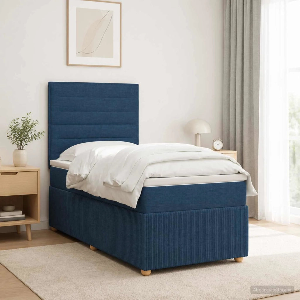 Letto Box Spring LED con Materasso Blu 90 x 200 cm Tessuto 3455768