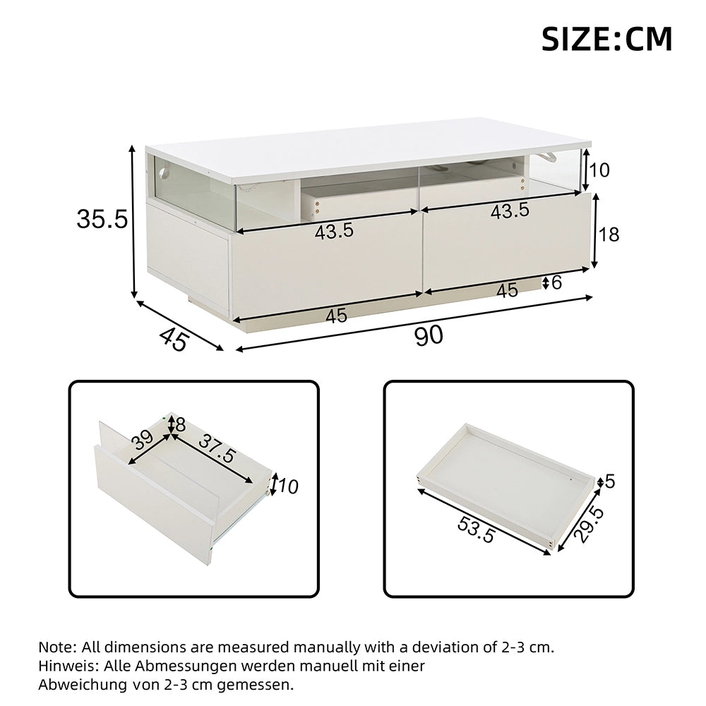 Tavolino moderno - Xylo - 90x45cm vetro temperato LED bianco