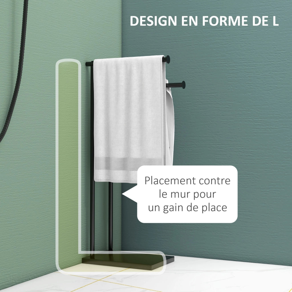 Portasciugamani con 2 barre in acciaio ¨C zephmum ¨C nero 35,5x20x78 cm
