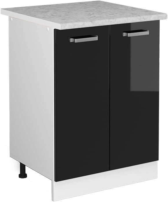 Base universale R-Line, Grigio-blu, 60 cm con ante, senza piano di lavoro, per la conservazione di utensili domestici e prodotti per la pulizia