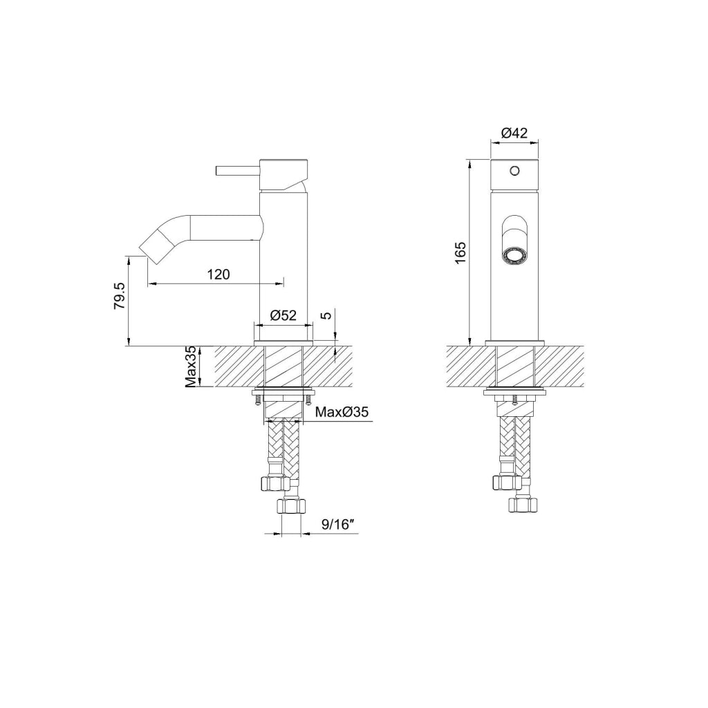 SINED Rubinetto basso per lavabo in acciaio inox 316L satinato da 17 cm con miscelatore resistente alla corrosione per uso interno ed esterno modello LEVANTE RUBINETTO-LAVABO-LEVANTE-BASSO-INOX