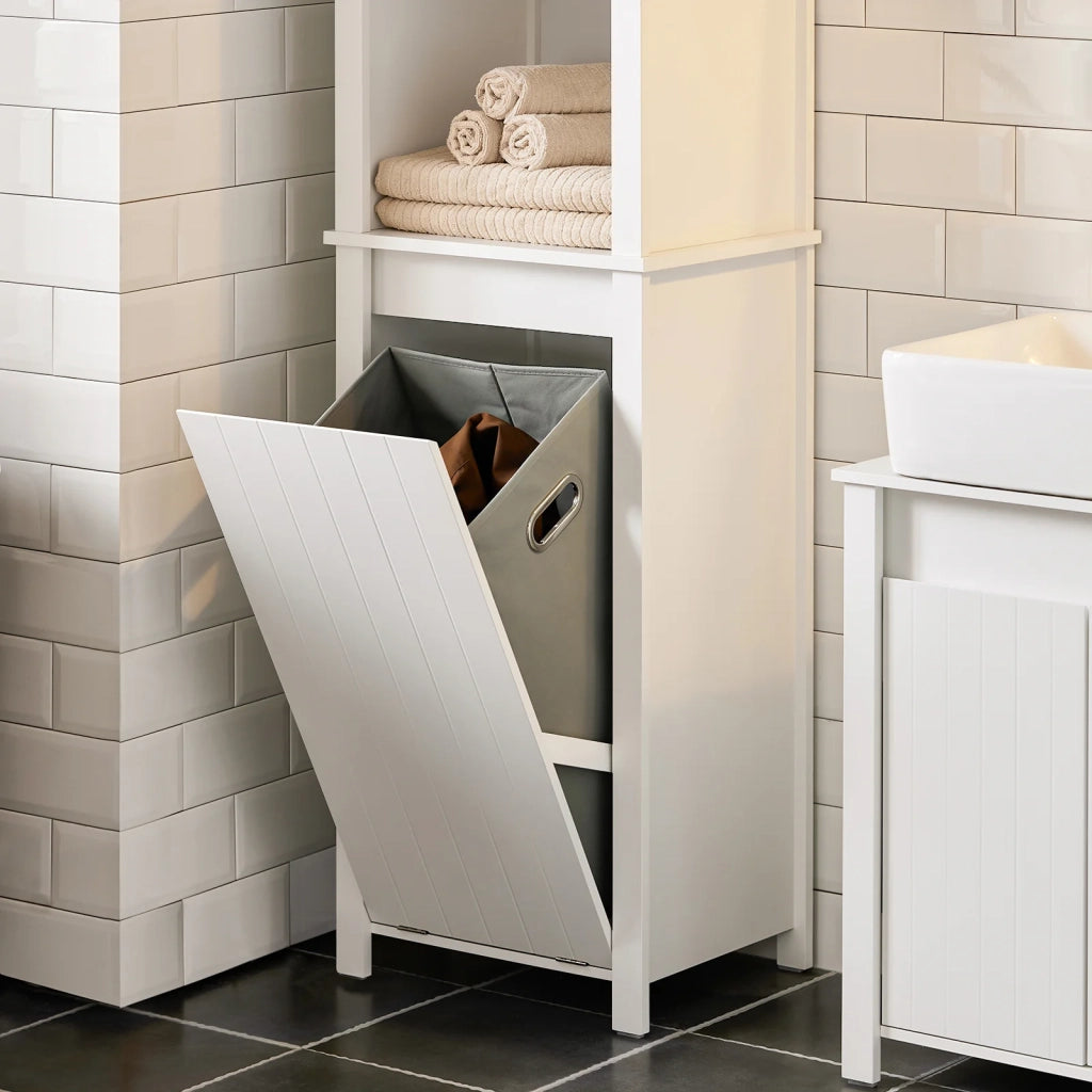 Mobile Colonna Bagno Mobile Alto Con Portabiancheria Apribile Mobile Bagno Mobile Bagno Stretto Bianco 45x35x171cm BZR102-W SoBuy