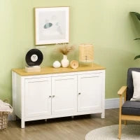 Credenza Mobile di Archiviazione con 3 Porte, 2 Ripiani Regolabili, Piano in Legno Chiaro, 120 x 40 x 70 cm, Bianco