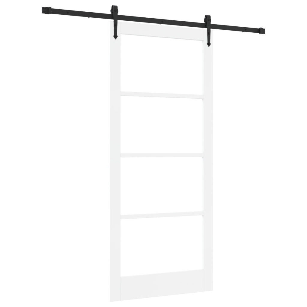 Porta Scorrevole  con Set Hardware Bianca 93x211 cm in Legno Solido di Pino