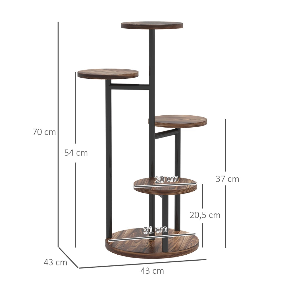 Supporto per Piante 5 Livelli con Ripiani Rotondi ¨C zephmum ¨C Legno e Acciaio Carbonizzato 43x43x70 cm